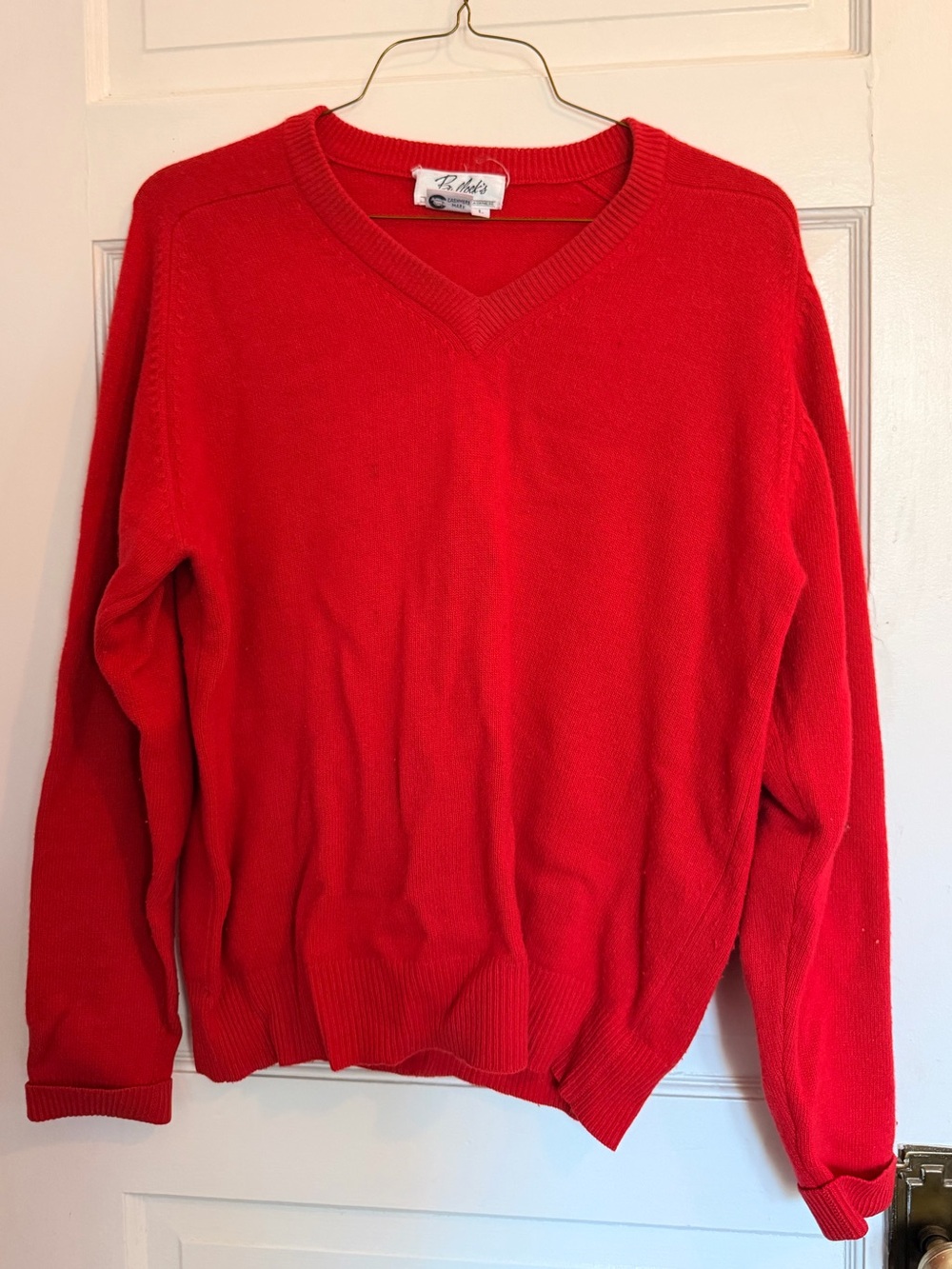 Bullock’s Classic Red V-Neck Cashmere Men's Sweater